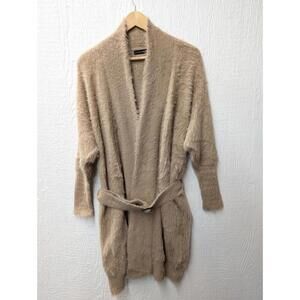 JLuxLabel Beige Fuzzy Cardigan Sweater Duster Neutral Belted Size Small